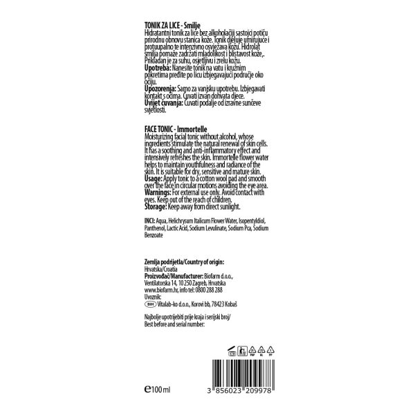 Face Tonic Immortelle, 100ml - Image 2